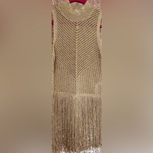 Anthropologie, size small, gold sequins combined with gold fringe.